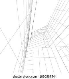 Arquitectura moderna construyendo ilustración vectorial 3d