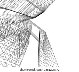 Arquitectura moderna construyendo ilustración vectorial 3d