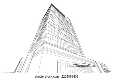 Modern architecture building vector 3d illustration