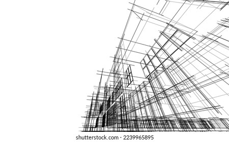 Arquitectura moderna construyendo ilustración vectorial 3d
