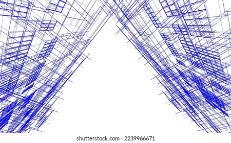 Arquitectura moderna construyendo ilustración vectorial 3d
