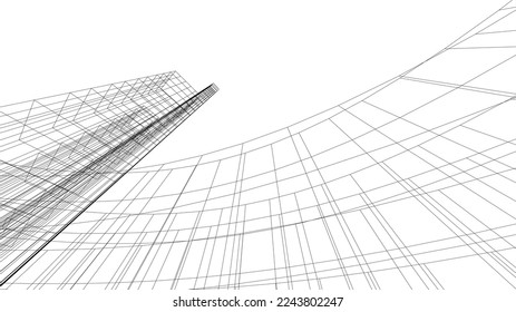 Arquitectura moderna construyendo ilustración vectorial 3d