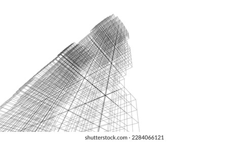 Arquitectura moderna construyendo ilustración vectorial 3d