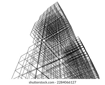 Modern architecture building vector 3d illustration