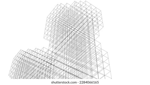 Arquitectura moderna construyendo ilustración vectorial 3d