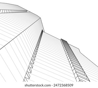 Modern architecture building vector 3d drawing