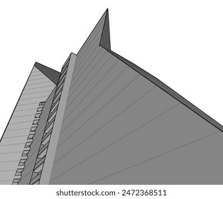 Modern architecture building vector 3d drawing