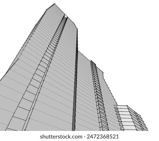 Modern architecture building vector 3d drawing