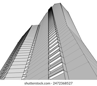 Modern architecture building vector 3d drawing