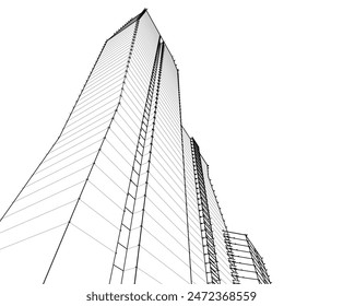 Modern architecture building vector 3d drawing