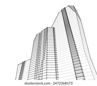 Modern architecture building vector 3d drawing