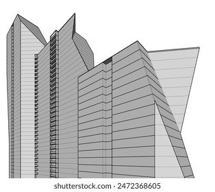 Modern architecture building vector 3d drawing