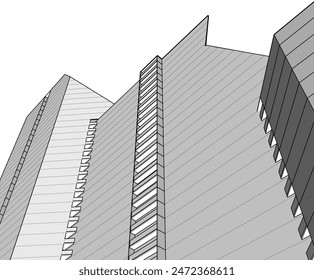 Modern architecture building vector 3d drawing