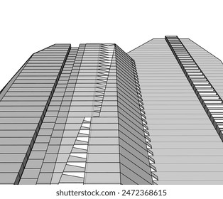 Modern architecture building vector 3d drawing