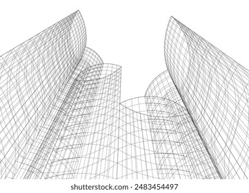 Modern architecture building vector 3d drawing
