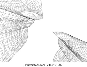 Modern architecture building vector 3d drawing