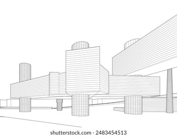 Arquitectura moderna edificio Vector 3d dibujo
