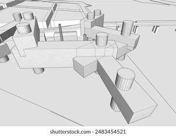 Arquitectura moderna edificio Vector 3d dibujo