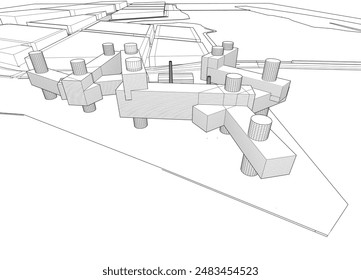 Arquitectura moderna edificio Vector 3d dibujo
