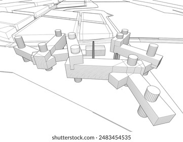 Modern architecture building vector 3d drawing