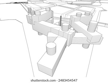 Arquitectura moderna edificio Vector 3d dibujo