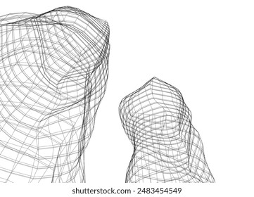 Modern architecture building vector 3d drawing