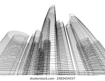 Modern architecture building vector 3d drawing
