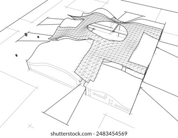 Arquitectura moderna edificio Vector 3d dibujo