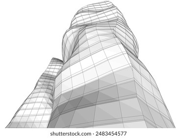 Modern architecture building vector 3d drawing