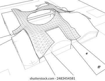 Modern architecture building vector 3d drawing