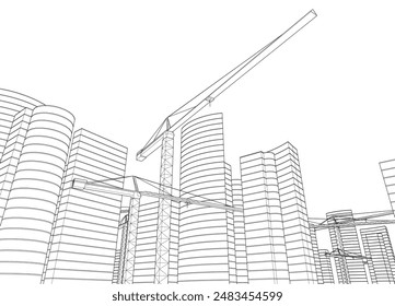 Modern architecture building vector 3d drawing