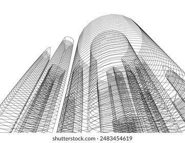 Arquitectura moderna edificio Vector 3d dibujo
