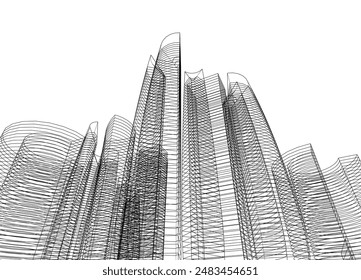 Modern architecture building vector 3d drawing