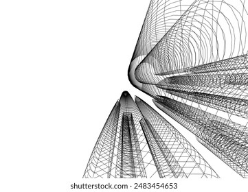 Modern architecture building vector 3d drawing