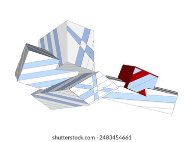 Modern architecture building vector 3d drawing