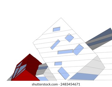 Moderne Architektur Gebäude Vektorgrafik 3D-Zeichnung