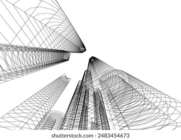 Modern architecture building vector 3d drawing