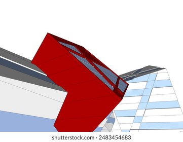 Modern architecture building vector 3d drawing
