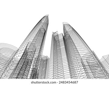 Modern architecture building vector 3d drawing
