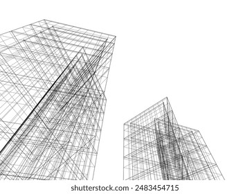 Modern architecture building vector 3d drawing