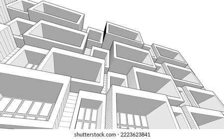 Modern architecture building vector drawing