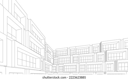 Modern architecture building vector drawing