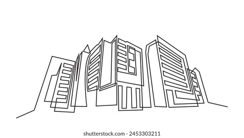 Edificio de arquitectura moderna.dibujo de línea continua de casa de edificio comercial. Edificio residencial moderno aislado sobre un fondo blanco.