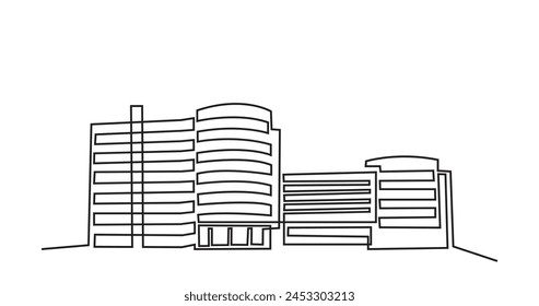 Modernes Architekturgebäude. durchgängige Linienzeichnung des Geschäftshauses. Einzeiliges modernes Wohnhaus isoliert auf weißem Hintergrund.