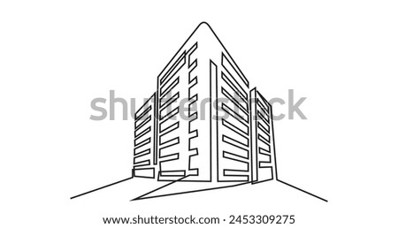 Modern architecture building.continuous line drawing of commercial building house. Single-line Modern residential building isolated on a white background.
