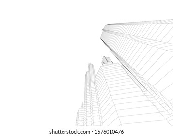 Modern architecture buildings, city concept sketch 3d illustration