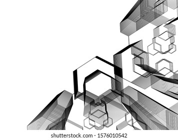 Modern architecture buildings, city concept sketch 3d illustration