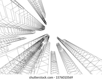 Modern architecture buildings, city concept sketch 3d illustration