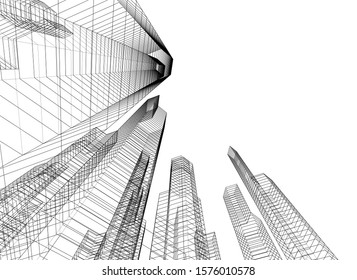 Modern architecture buildings, city concept sketch 3d illustration