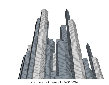 Modern architecture buildings, city concept sketch 3d illustration